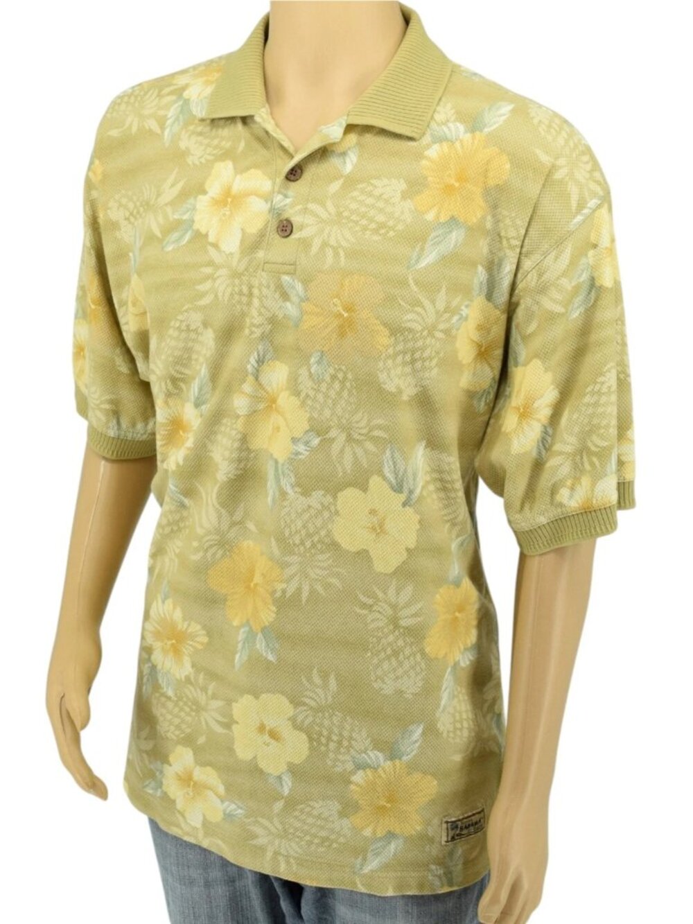 Tommy Bahama Relax Yellow Tropical Floral Polo L